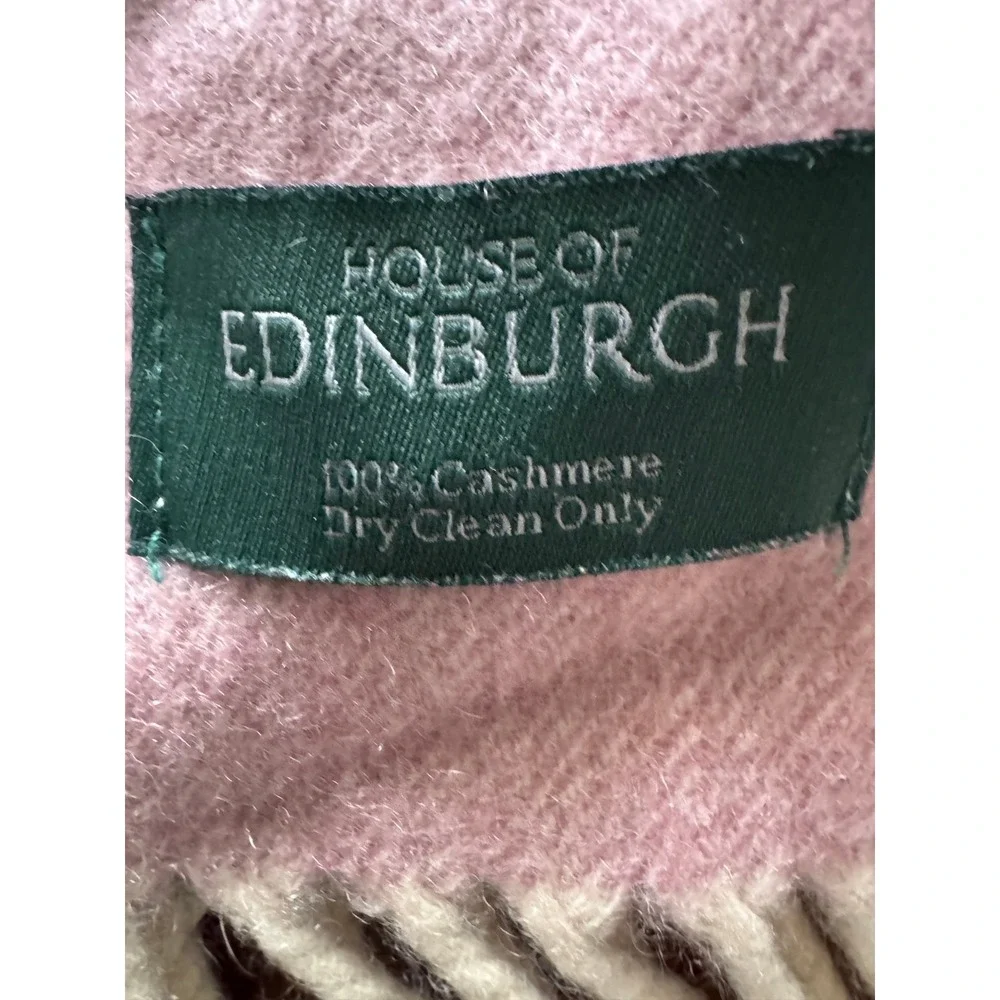 House of Edinburgh Scarf Women OS Pink Grey Excellent 100% Cashmere Colorblock